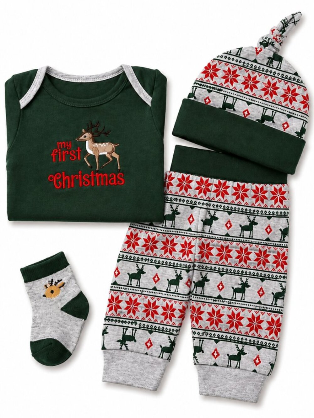 NWT Baby Essentials 4 Piece Christmas Outfit Set Baby Boys Size 6 Months